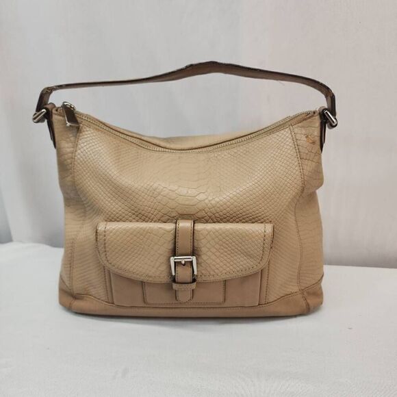 Coach Charlie Python Embossed Leather Tote Shoulder Bag Beige Zip Closure F31283 - Picture 1 of 13